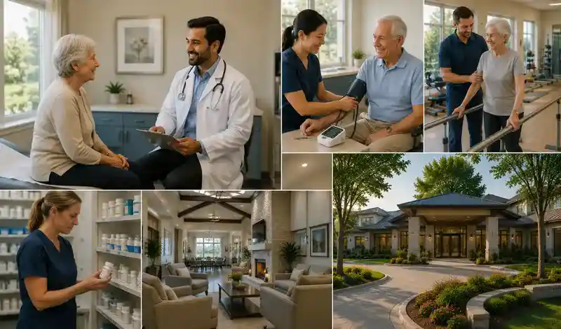 Healthcare services at Eagle's Trace senior living community with on-site wellness, rehabilitation and medical support.